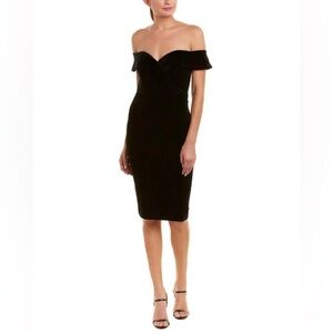NEW $245 Bardot Women's Black Velvet Off-Shoulder Party Sheath Midi Dress Size 8